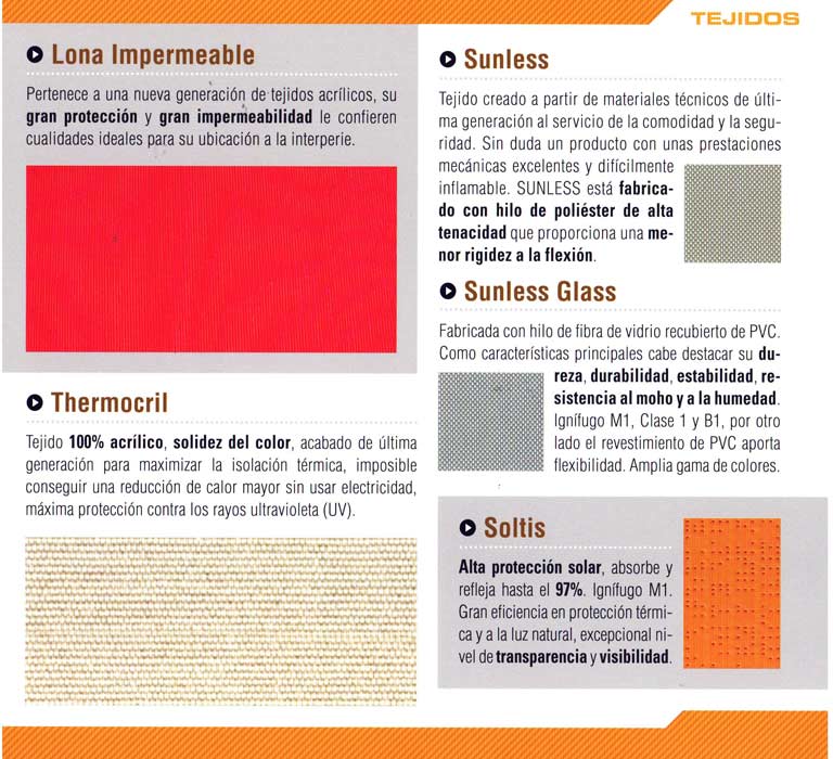 Toldos Vázquez Lona impermeable, Thermocril, Sunless, Sunless glass, Soltis